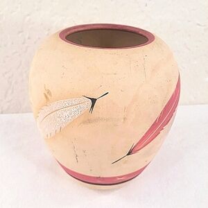 Vase American Southwest Pottery Handmade Feathers Vintage